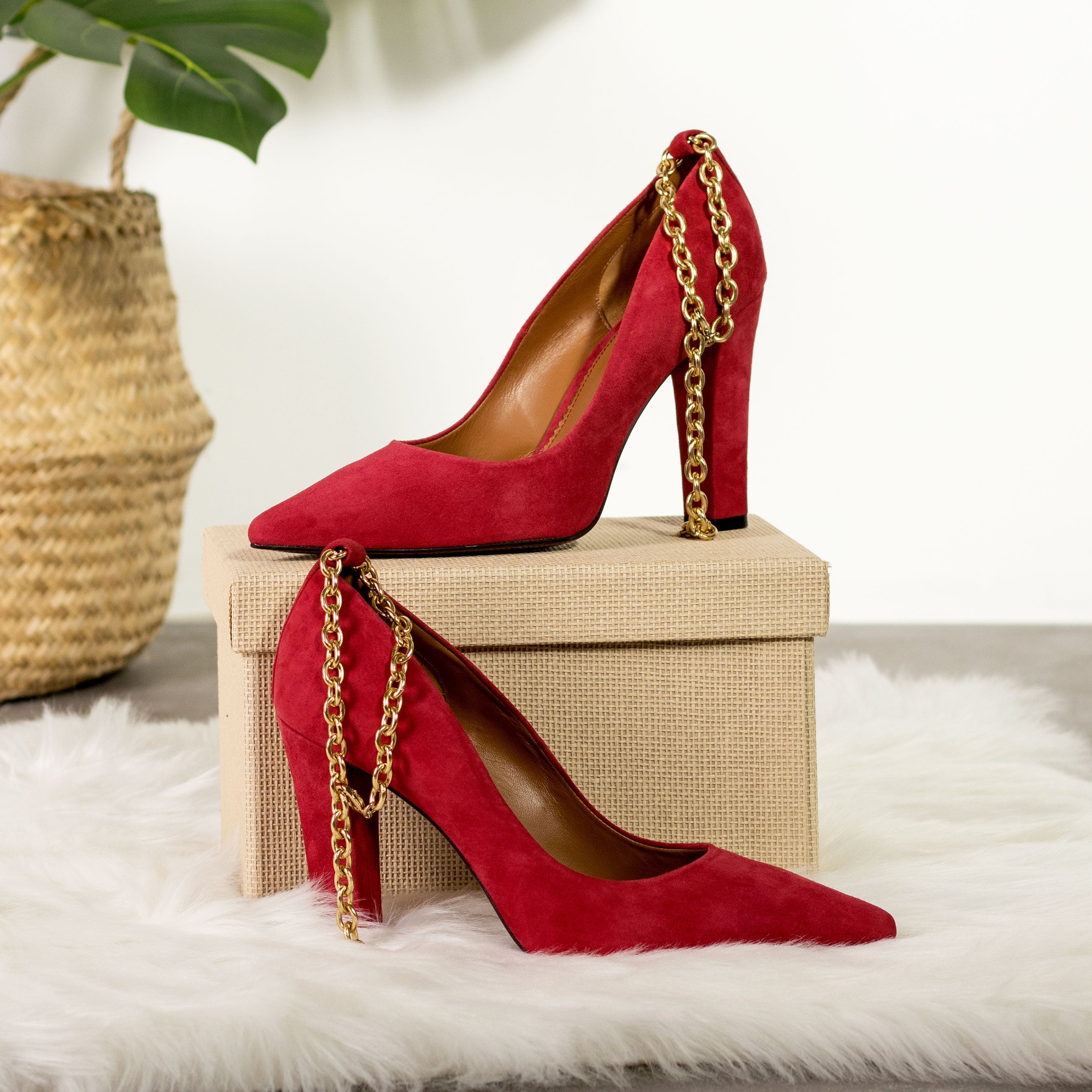 Ankle Chain Pumps (Red Suede)