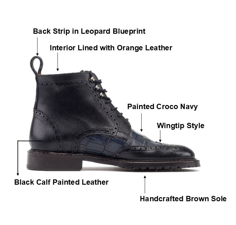 AN Women's Brogue (Croco Navy/Black)