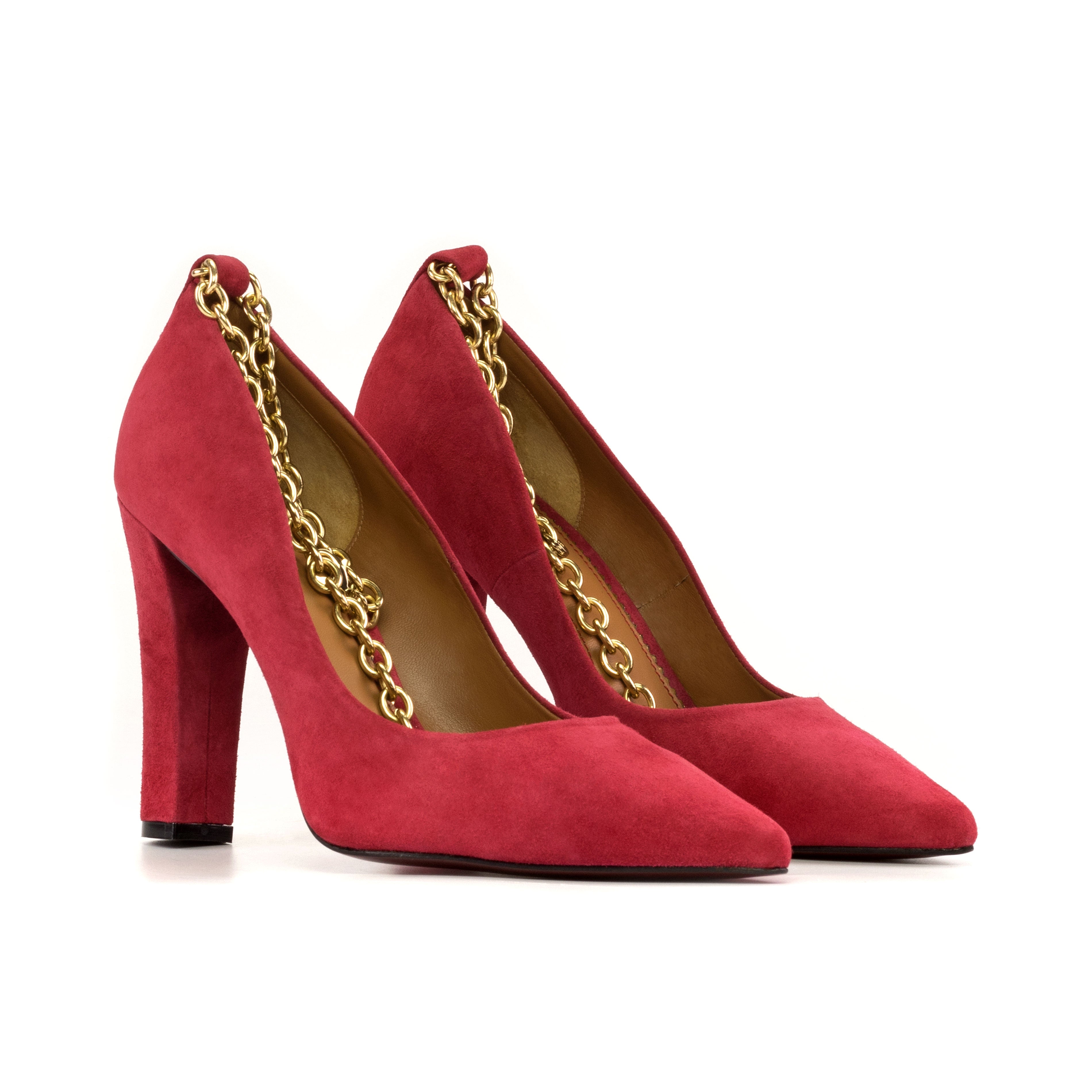Ankle Chain Pumps (Red Suede)