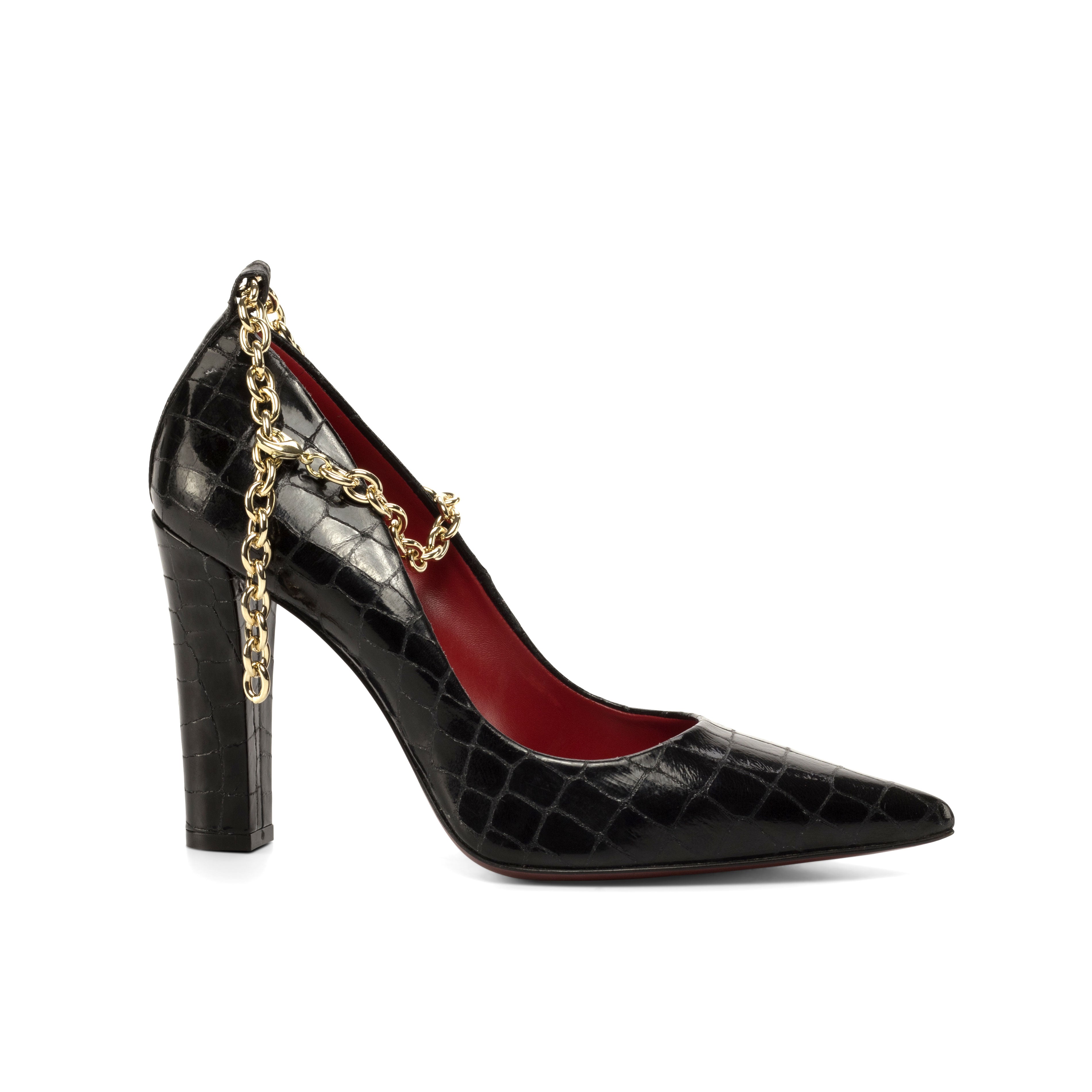 Ankle Chain Pumps (Black Croco)