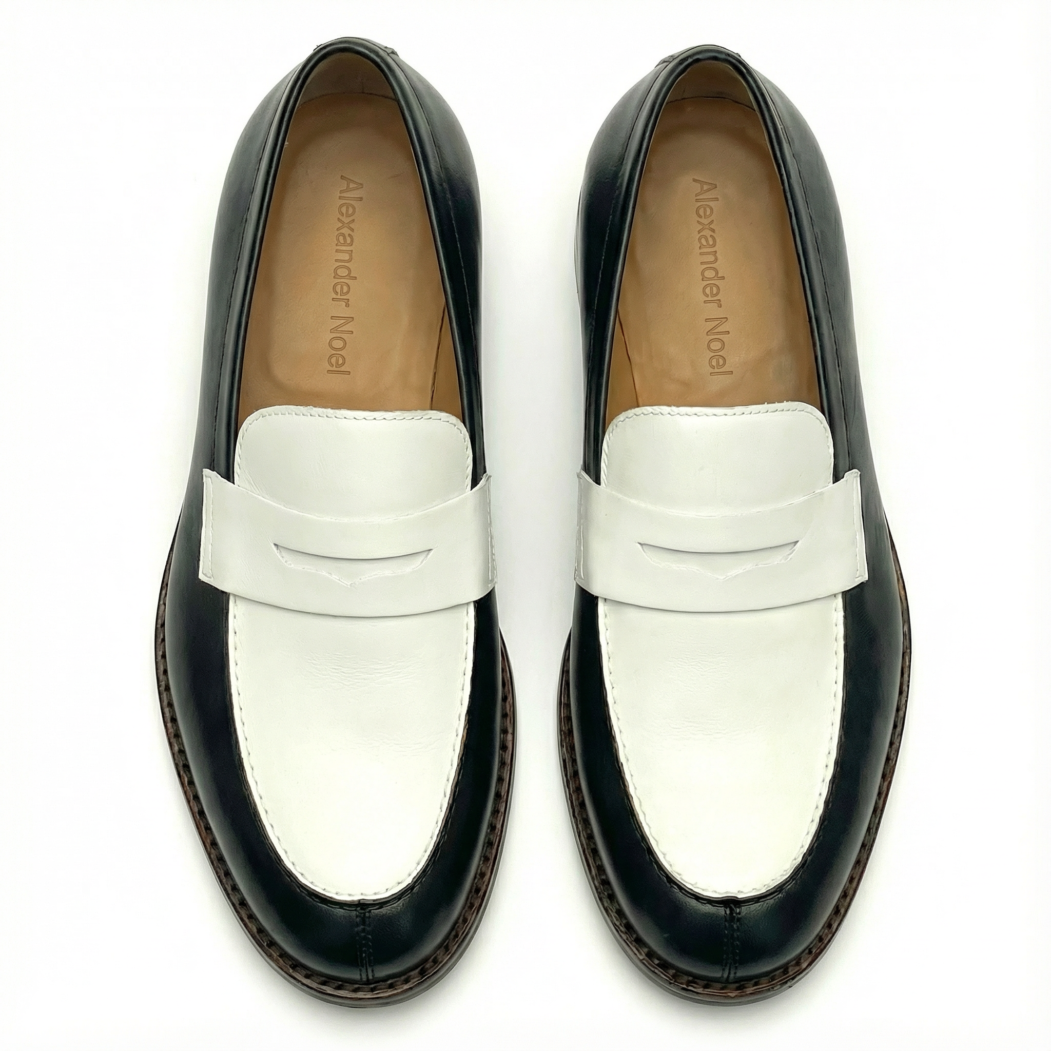 The Collegiate Black/White Leather Penny Loafers