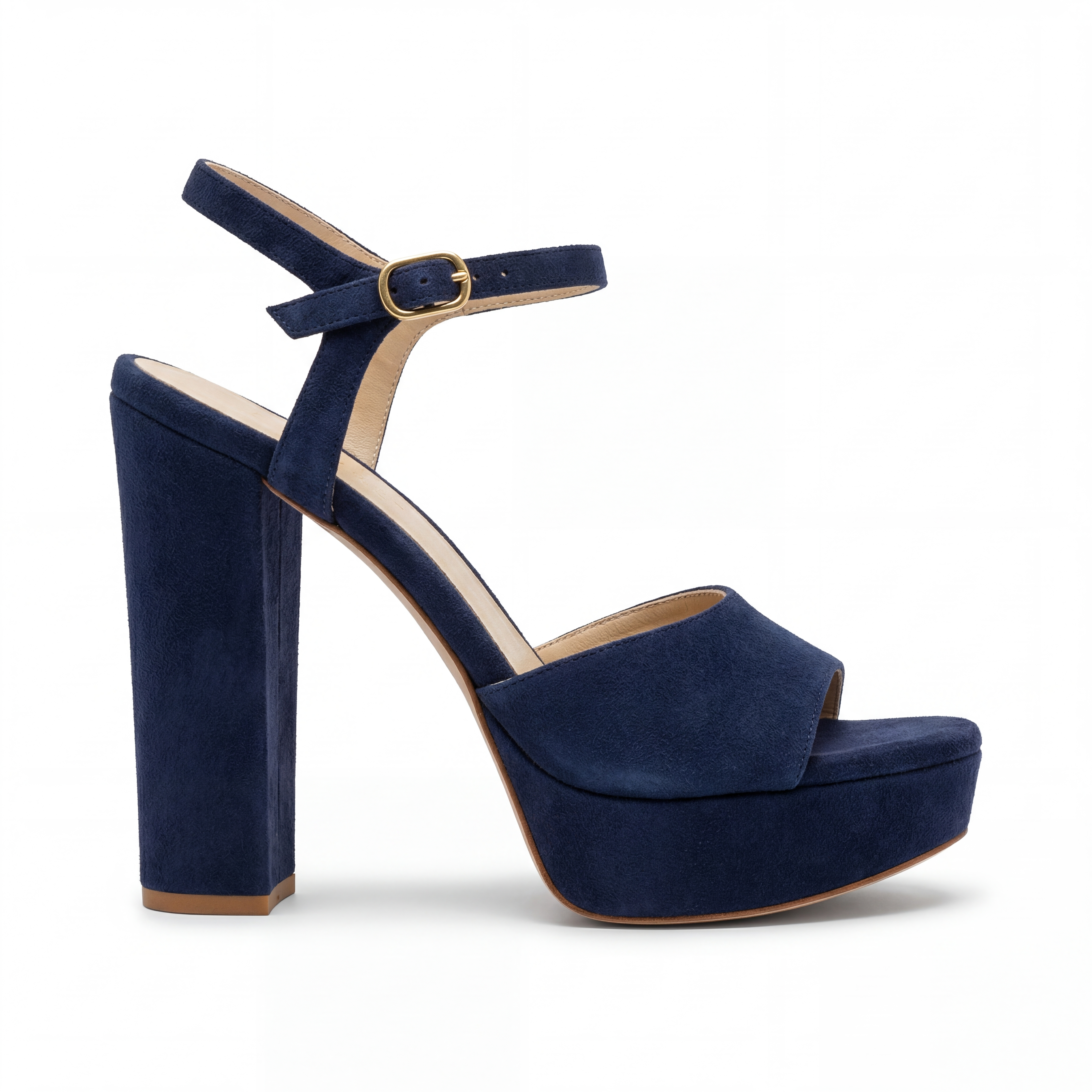 Marine Suede Buckle Heel