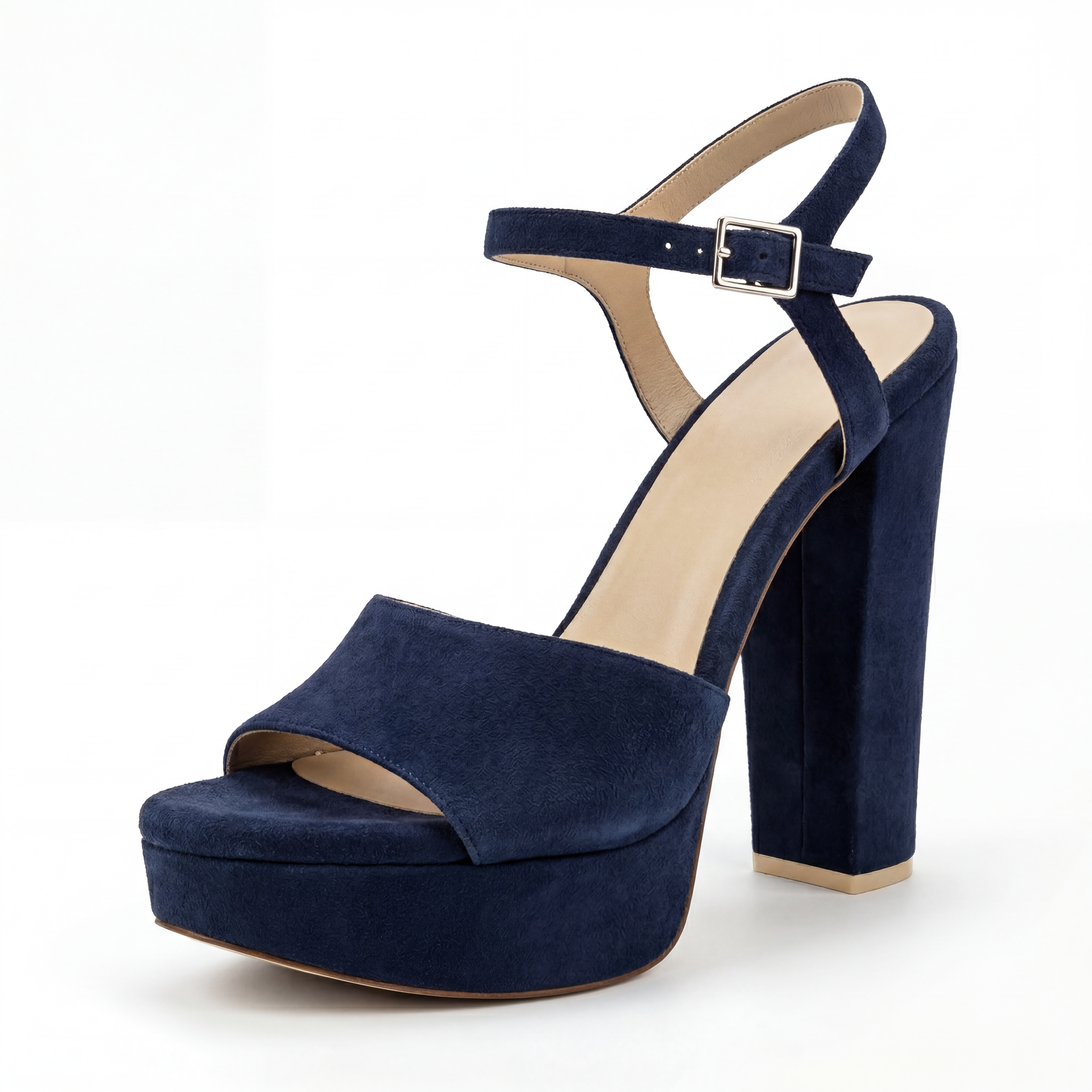 Marine Suede Buckle Heel