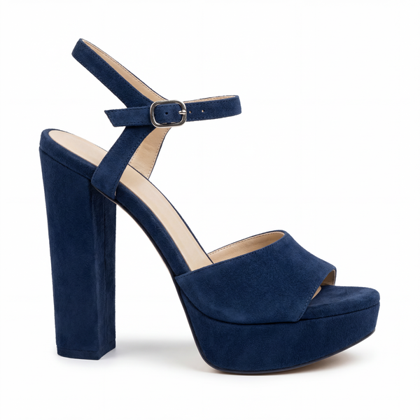 Marine Suede Buckle Heel