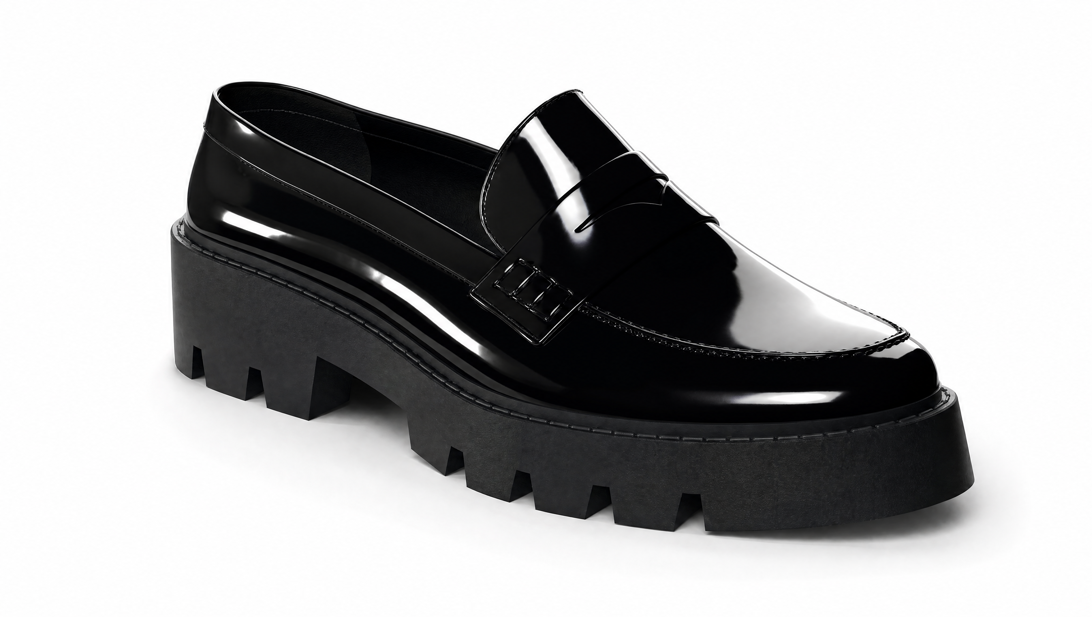 The Noir Fantasia Women's Loafer in Black (Big Wedge Heel)