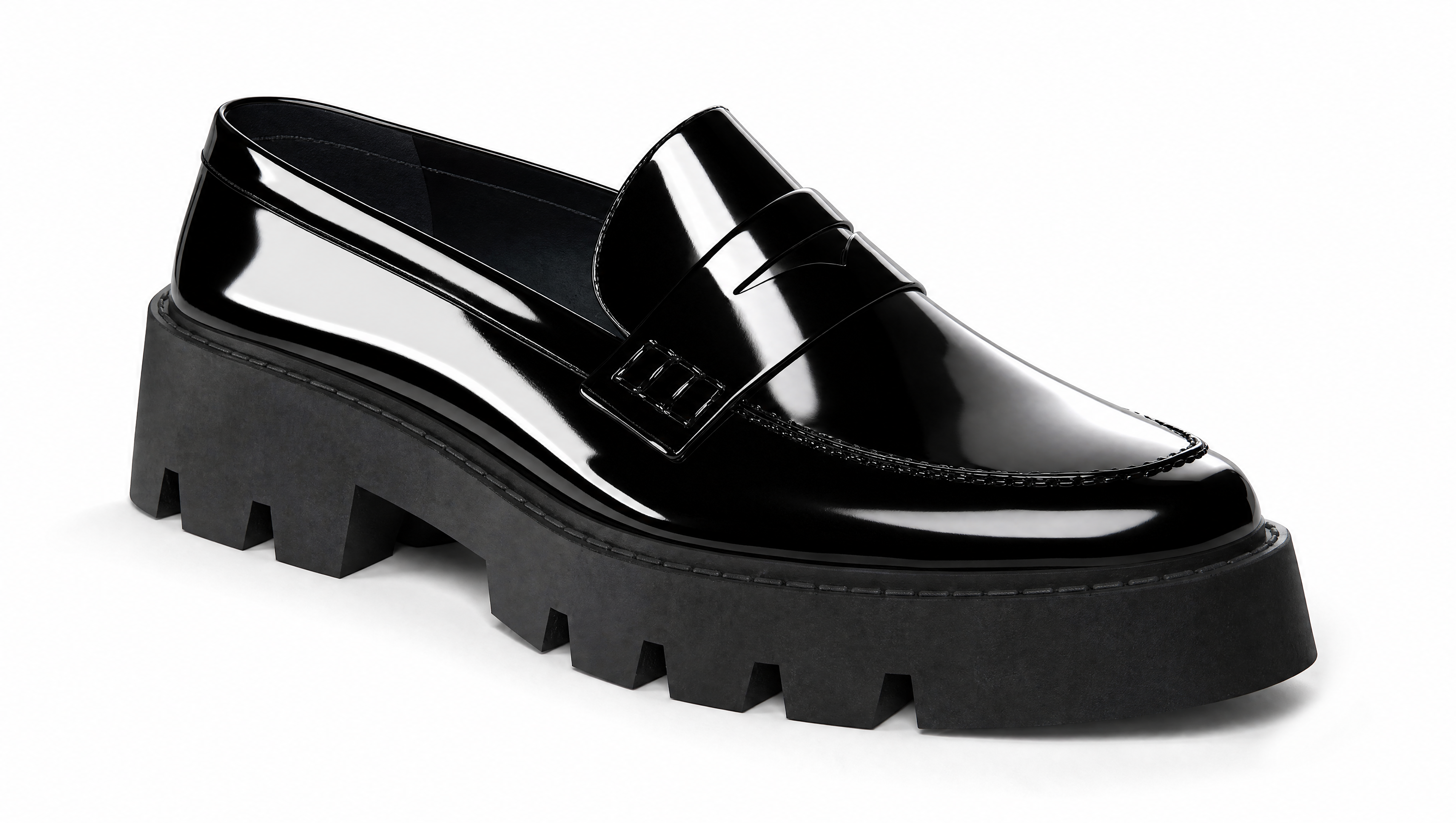 The Noir Fantasia Women's Loafer in Black (Big Wedge Heel)