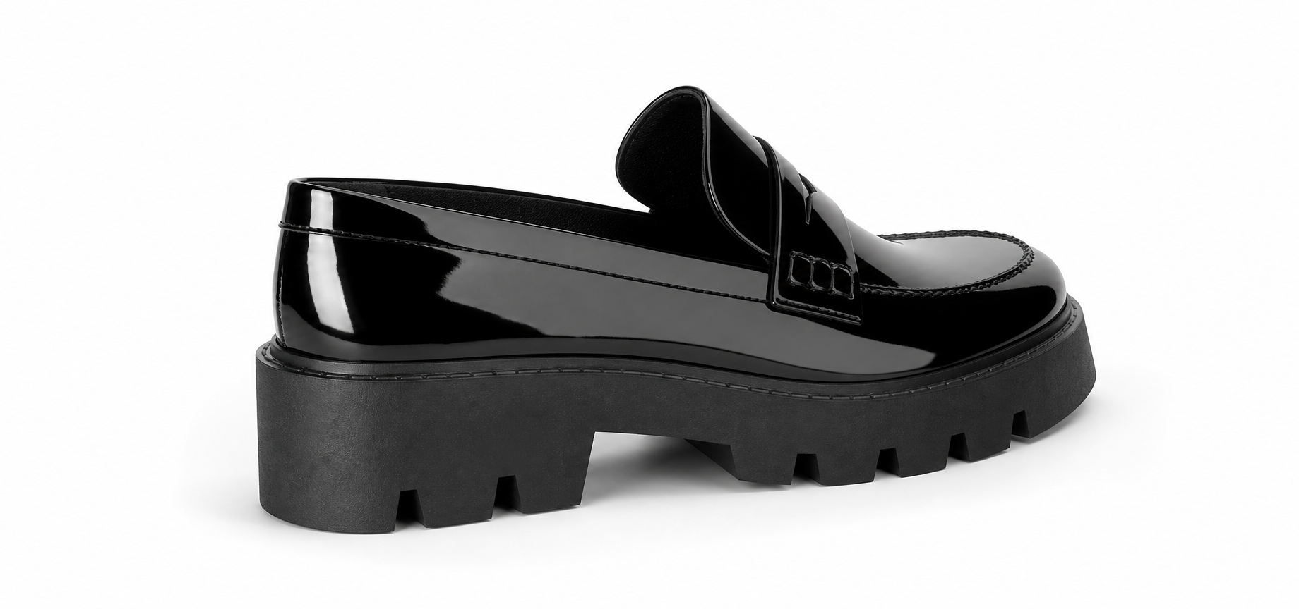 The Noir Fantasia Women's Loafer in Black (Big Wedge Heel)