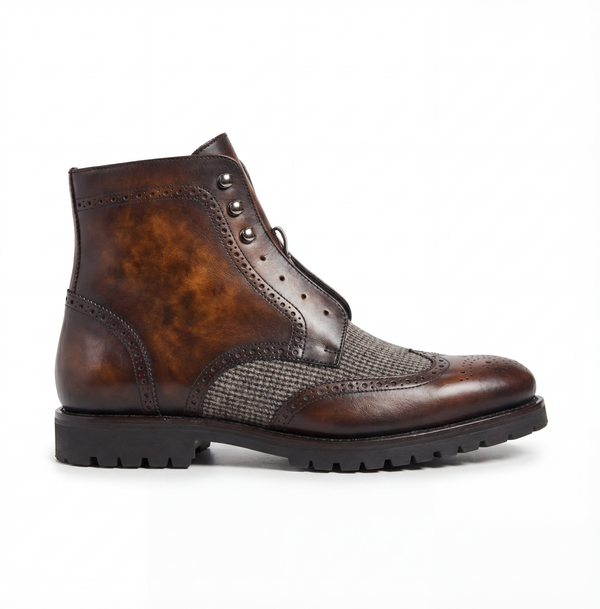 AN Brogue Wingtip Boot (Tweed/Museum Patina)