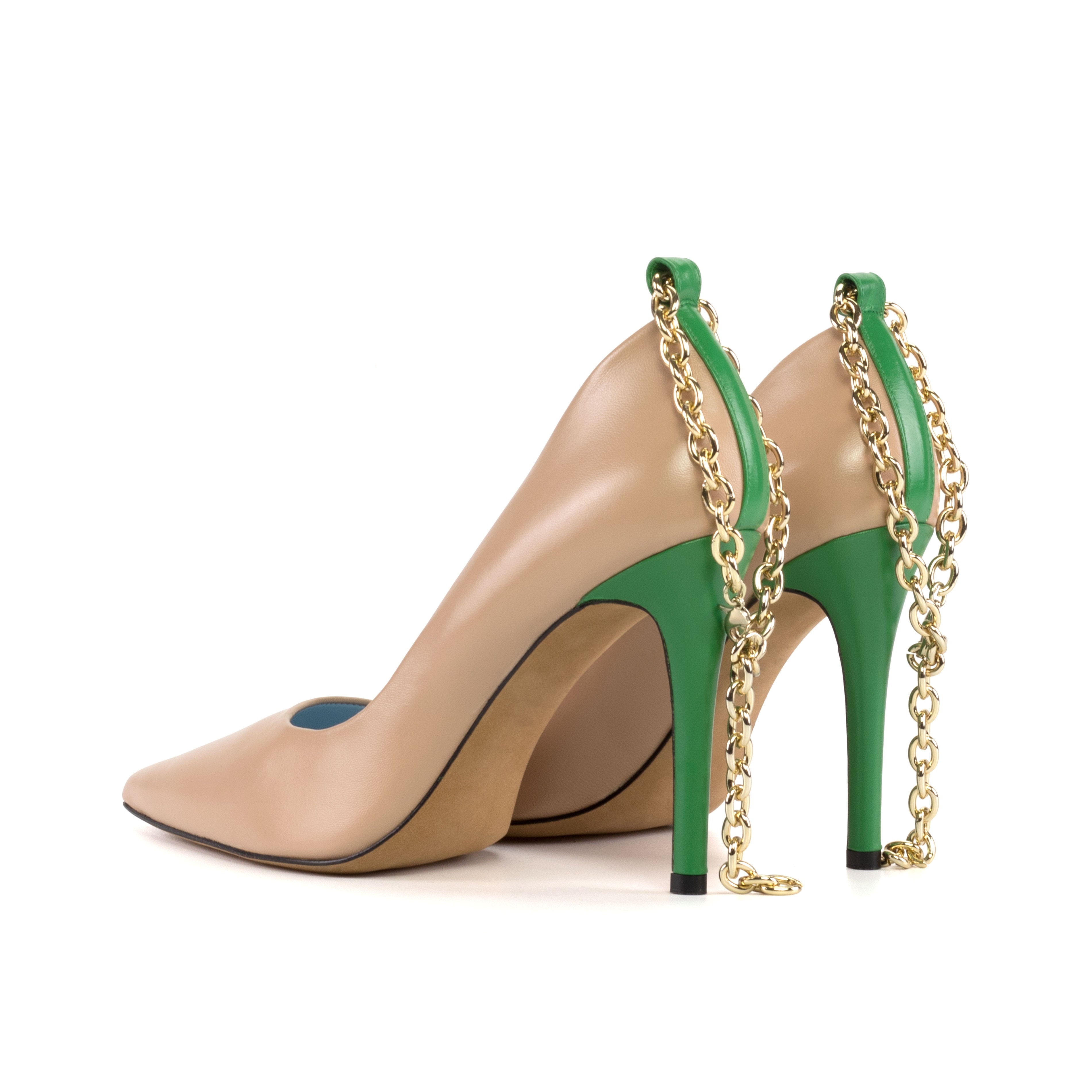 Ankle Chain Pumps (Nude/Green)