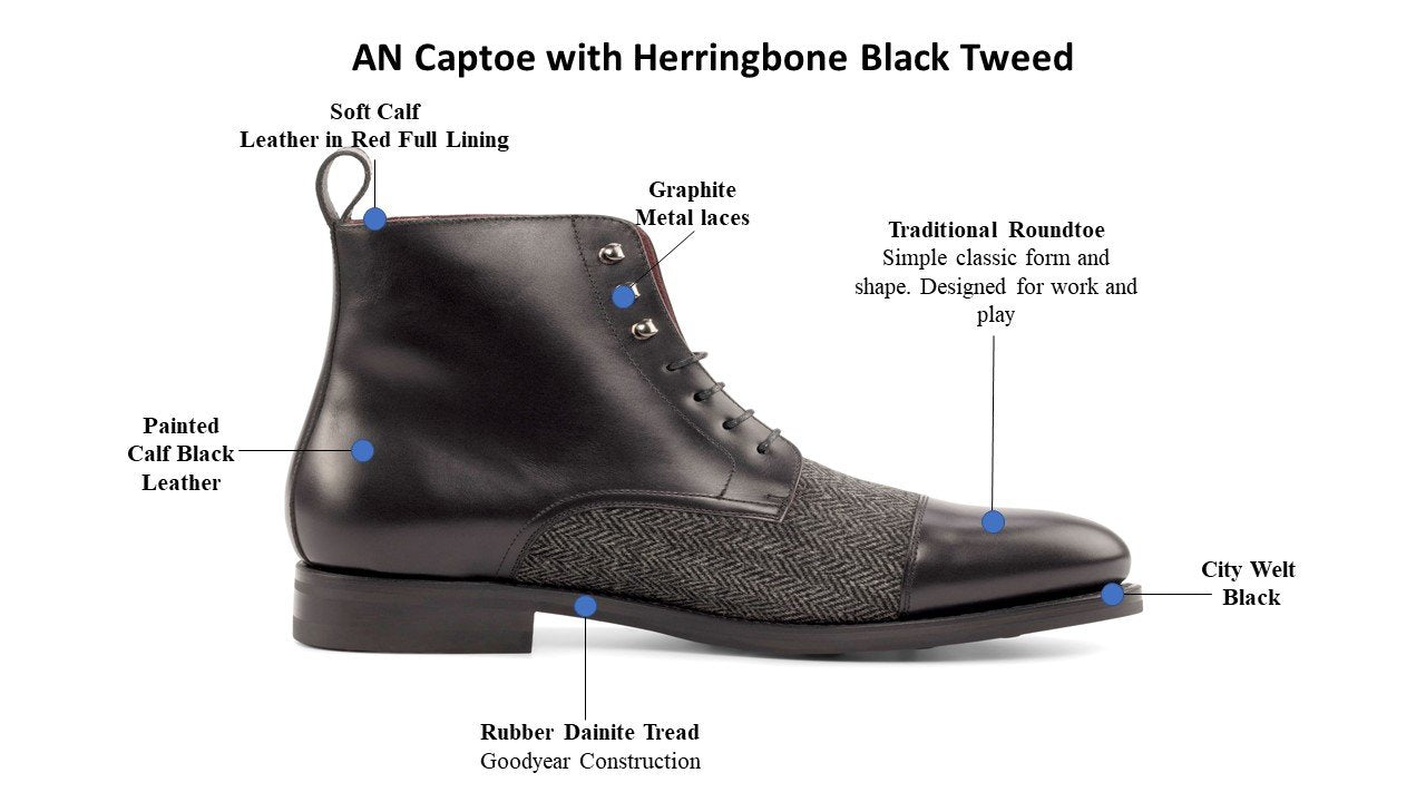 AN Captoe Boot (Black/Herringbone)