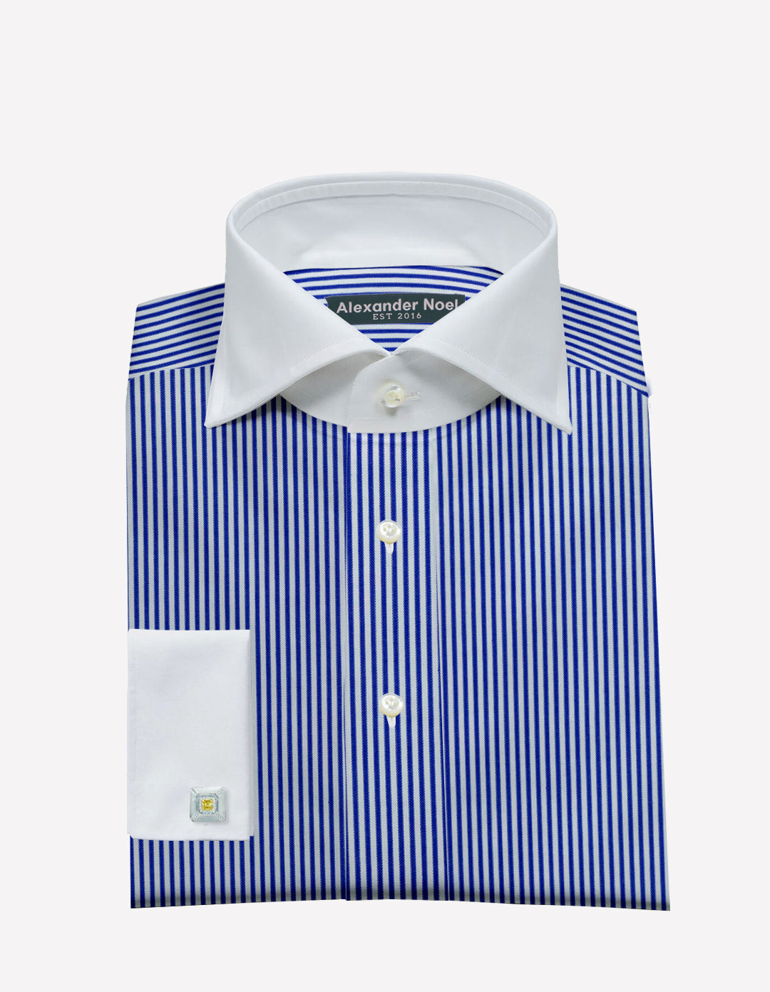Blue Stripes with White Collar and Cuffs